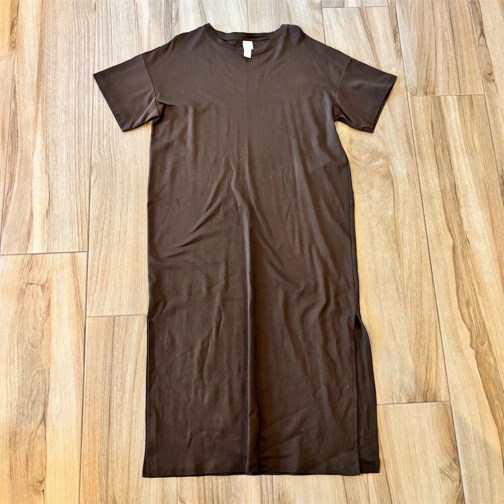 H&M Basics Dress Womens Size S Brown Maxi T-Shirt Short Sleeve Crew Neck